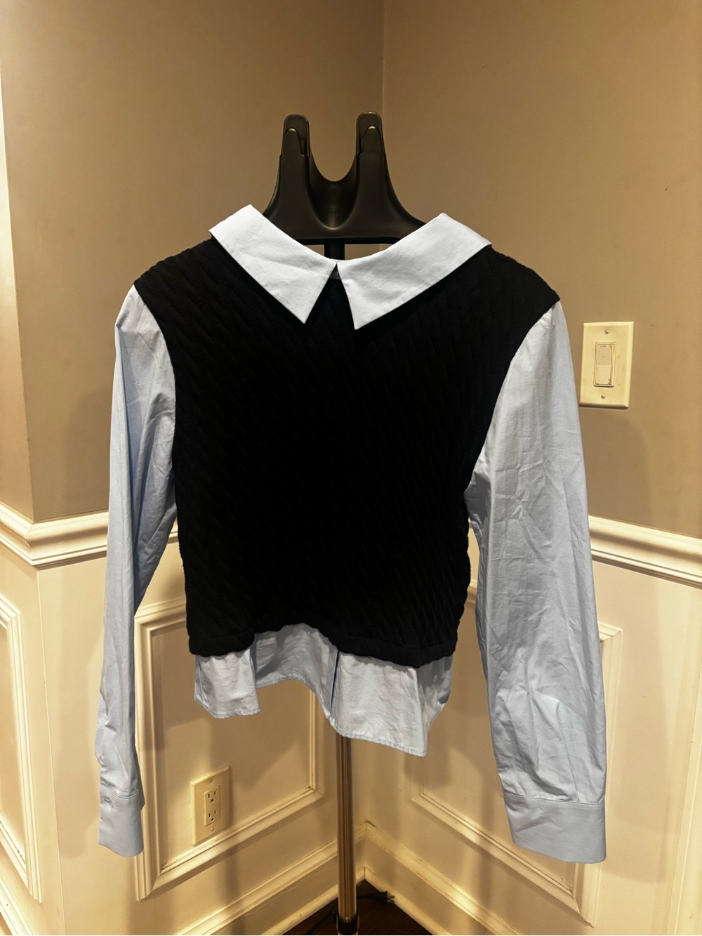 Zara Black Knit Vest Over Light Blue Collared Shirt - Women